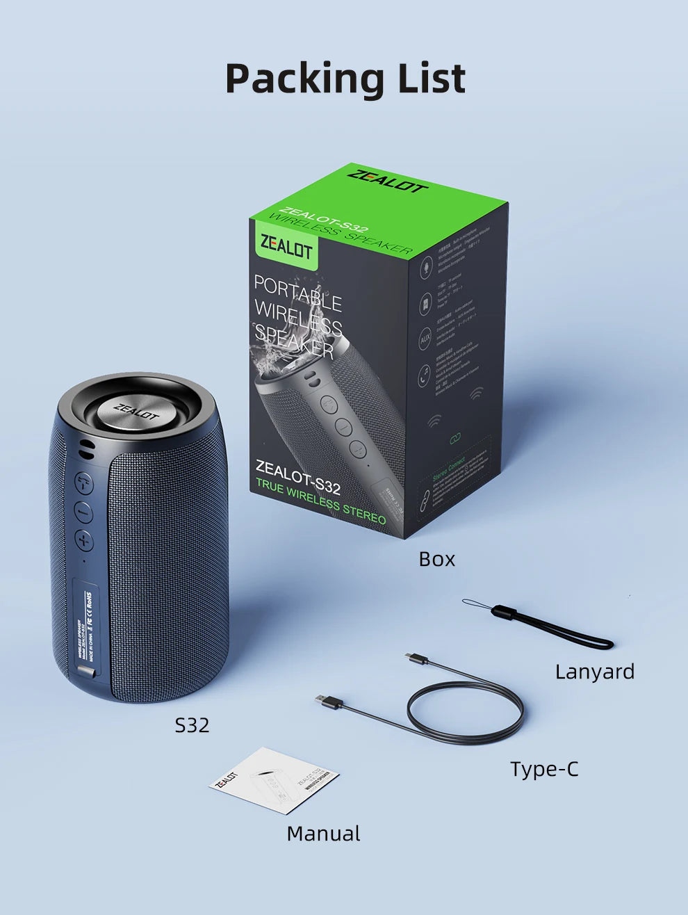 Portable Wireless Speaker Subwoofer Stereo Waterproof Powerful Column Outdoor Speakers Boom Box TF Card & AUX Audio