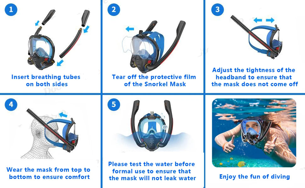Snorkeling Mask Double Tube Silicone Full Dry Diving Mask Adult Swimming Mask Diving Goggles Self Contained Underwater Breathing