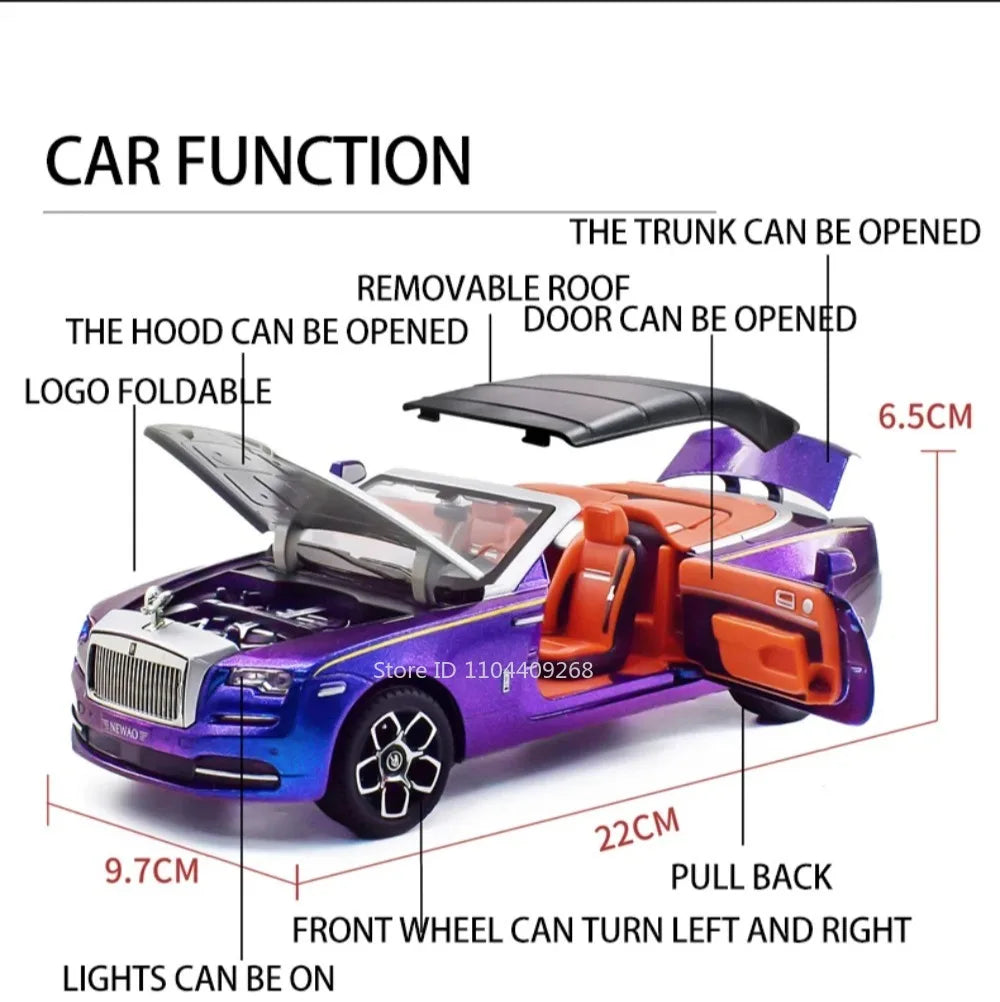 1:24 Rolls-Royce Dawn Spectre Car Toys Diecast Alloy Model Doors Opened Sound Light Pull Back Miniature Vehice Boy Birthday Gift