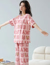 2-Pcs Women’s Cotton Pajama Set – Breathable Short Sleeve Summer Sleepwear with Cute Prints