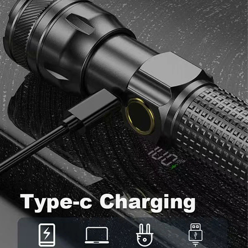 High Power Rechargeable LED Flashlight With Zoom And Power Display