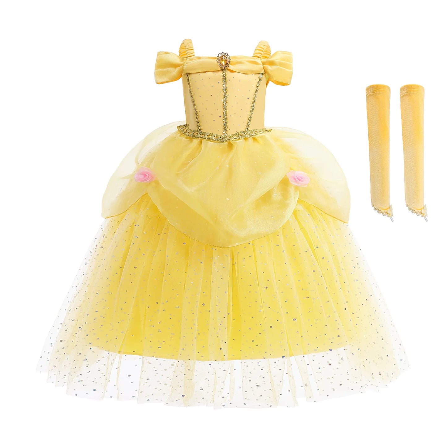 2025 Yellow Princess Dress For Girls Cosplay Carnival Costume Halloween Clothes Birthday Party Dresses Kids Birthday Clothing