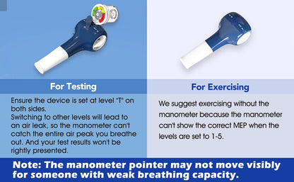 Breathing Exercise Device for Lungs with Manometer Respiratory Muscle Trainer Drug-free Therapy Inspiratory Expiratory Expander