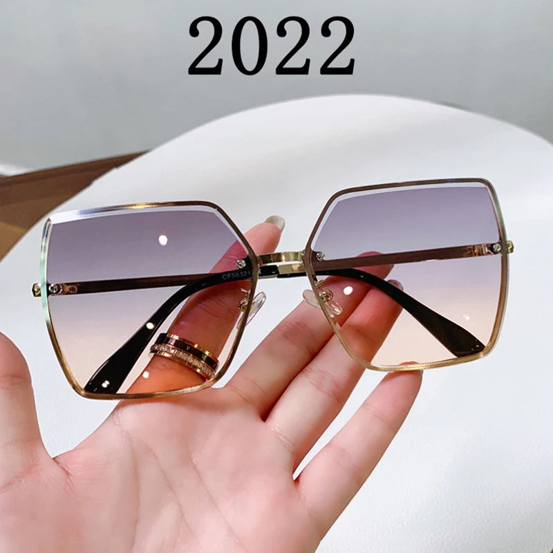 Fashion Rimless Sunglasses Women Square Glasses Luxury Shades