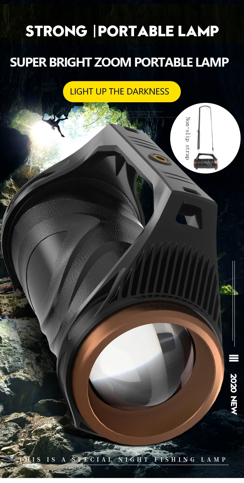 uper Bright Rechargeable Spotlight Rotating Zoom LED Flashlight with COB Sensor Light Power Bank