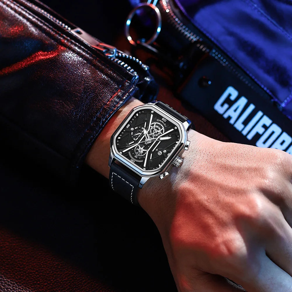 Mens Watches Top Luxury Brand Waterproof Sport Wrist Watch Chronograph Quartz Military Genuine Leather Relogio Masculino
