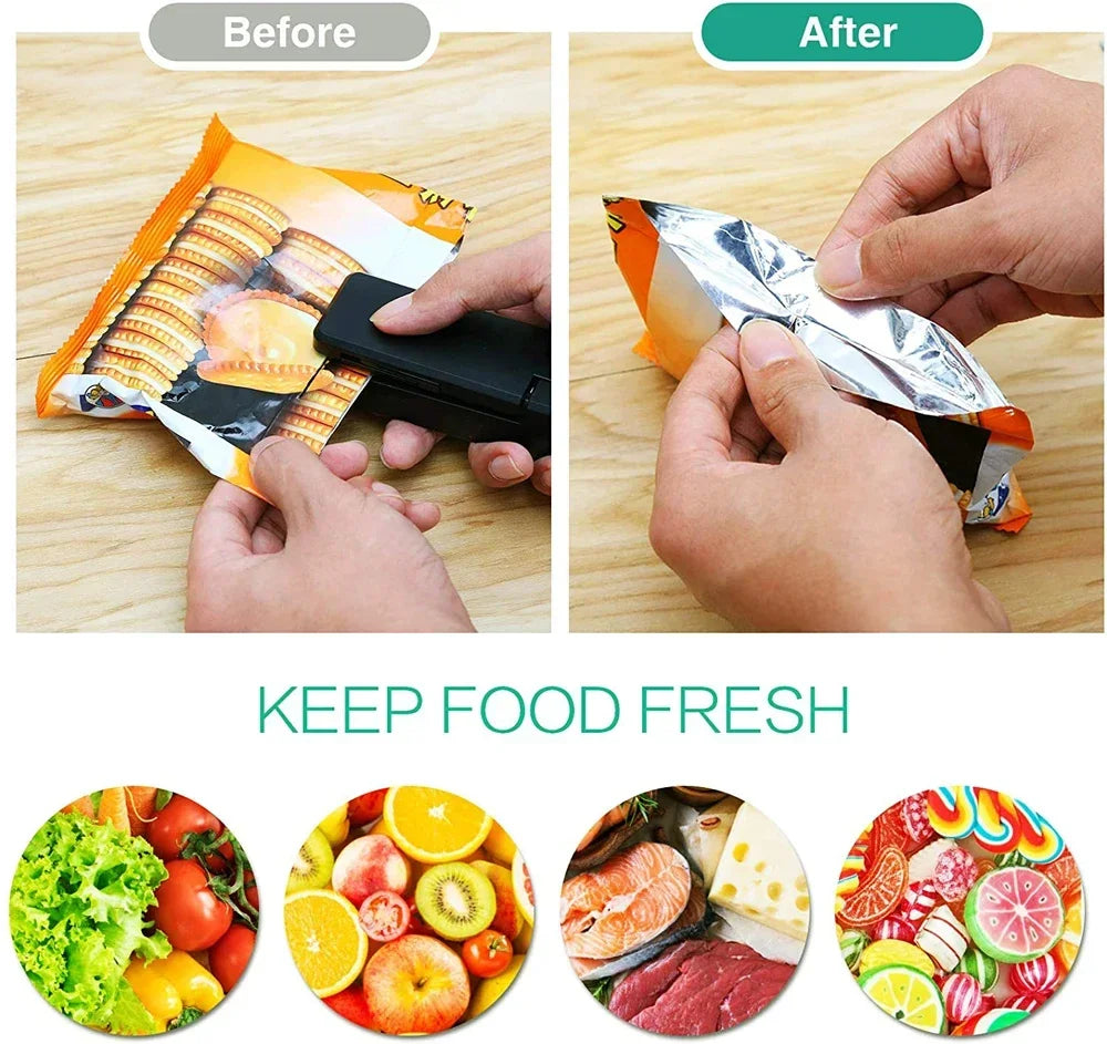 2-in-1 Mini Rechargeable Bag Sealer & Cutter – Portable USB Vacuum Heat Sealer for Plastic Snack & Food Storage Bags