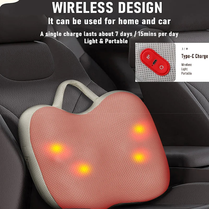 3D Electric Smart Neck Massage Pillow Head Back Shiatsu Full Body Massager Wireless Use For Car Home Infrared Physiotherapy