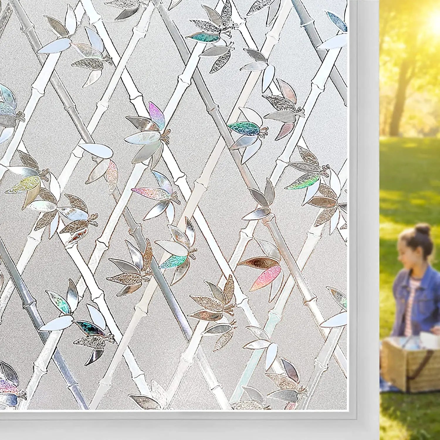 Wide 75/90 cm 3D Vinyl Window Privacy Film, Heat Insulation Rainbow Window Films, UV Protection Decorative Glass Stickers