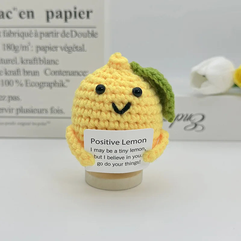 3 Pcs Funny Positive Crochet Sunshine Doll Desktop Ornament Handmade Cheer Emotional Support Positive Sun with Card Home Party Decor