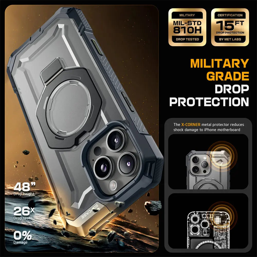 For iPhone 16 Pro Case with Camera Control Capture Button UB Grip Heavy Duty Rugged  Phone Case with Stand