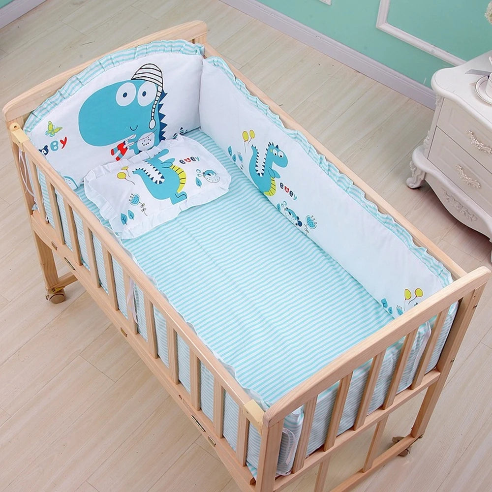 6-Pcs Cotton Nursery Crib Bedding Set – Unisex  Set with 4 Bumpers, Mattress & Pillow
