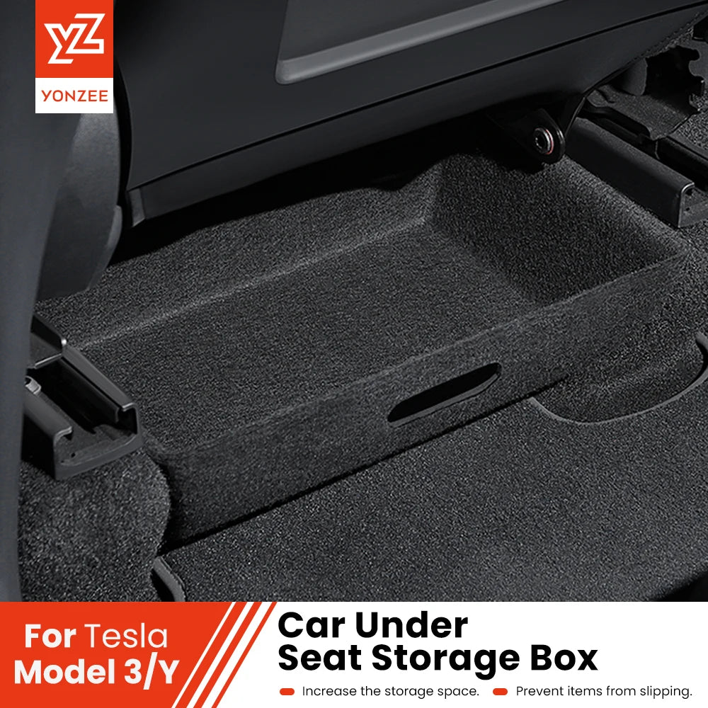 Under Seat Storage Drawer Organizer for Tesla Model Y 2021 2024 Felt ABS Hidden Storage Box
