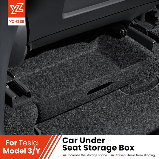 Under Seat Storage Drawer Organizer for Tesla Model Y 2021 2024 Felt ABS Hidden Storage Box