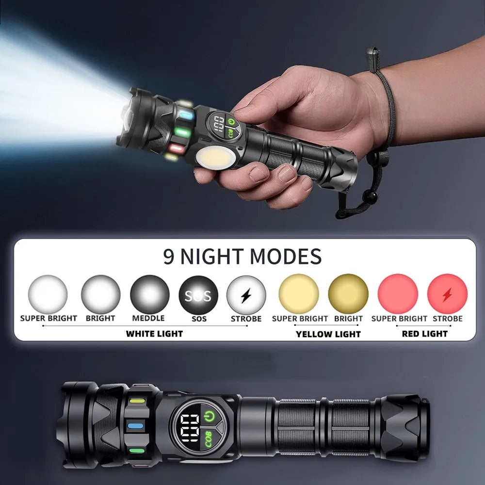 5000 Lumen Rechargeable LED Flashlight With COB Side Light