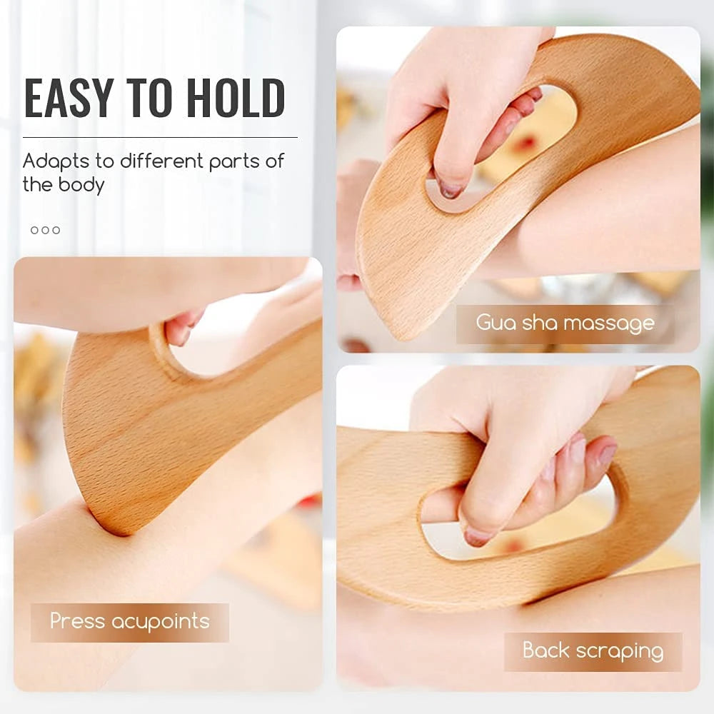 Wood Therapy Massage Gua Sha Tool, Lymphatic Drainage Massager, Grip Scraping Board, Anti Cellulite for Body Shaping,Muscle,Neck