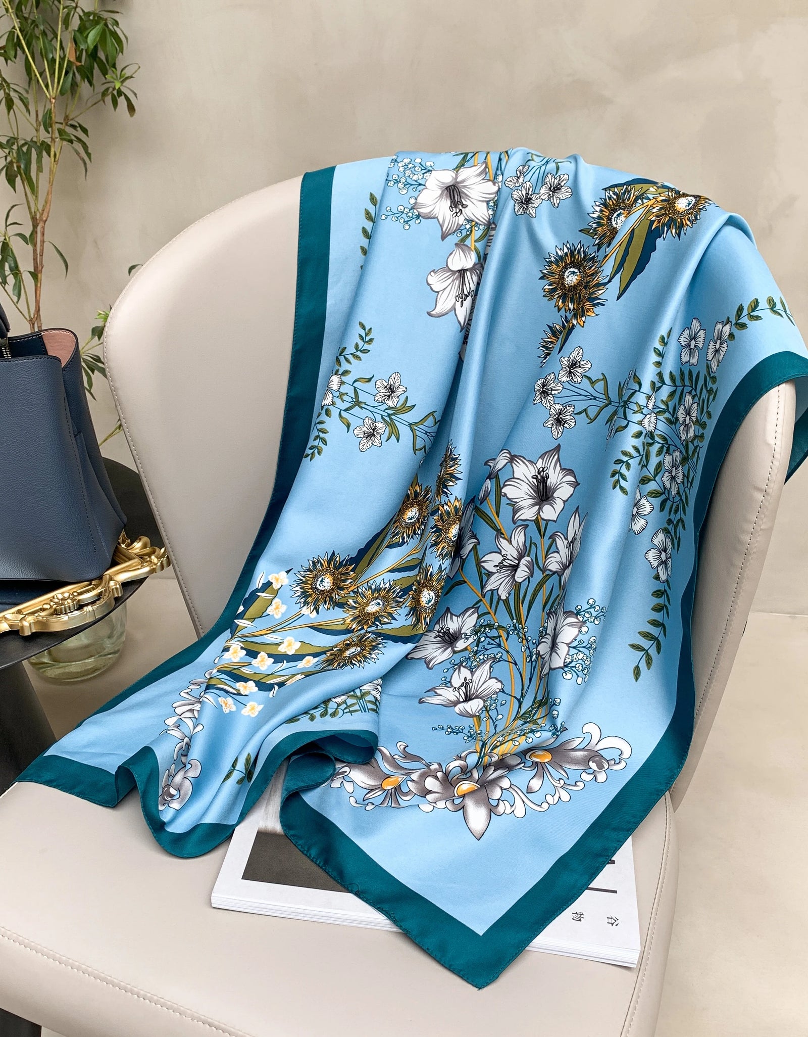 Women Scarf Silk Feeling Hair Neck Square Brand Office bandanna muffler Waiter Flight Attendants Handkerchief Rings wrap