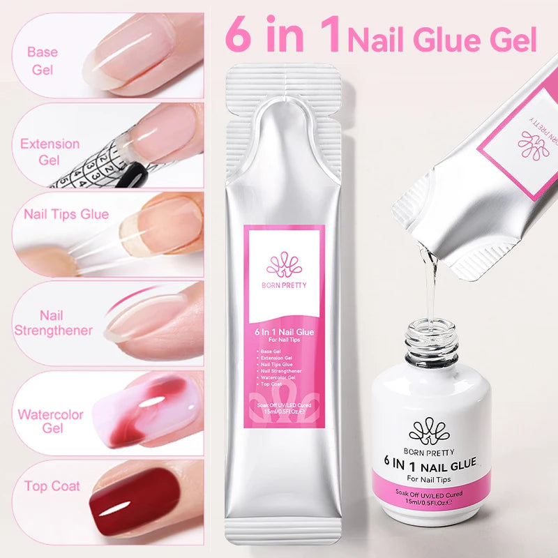 15g 6 IN 1 Nail Glue Gel Refilled Package Extension Building Strengthen Nail Gel Semi Permanent False Nail Tips Gel