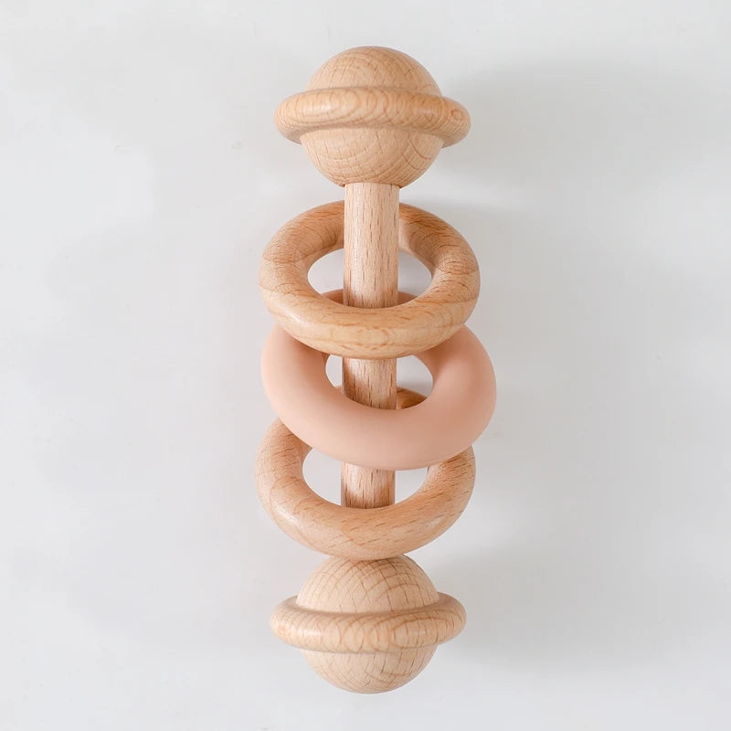 1pc Baby Toys Beech Wooden Rattle Hand Bells Toys Of Newbron Montessori Educational Toys Mobile Rattle Wooden Ring Baby Products