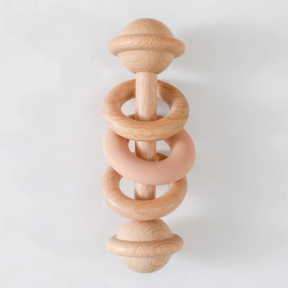 1pc Baby Toys Beech Wooden Rattle Hand Bells Toys Of Newbron Montessori Educational Toys Mobile Rattle Wooden Ring Baby Products