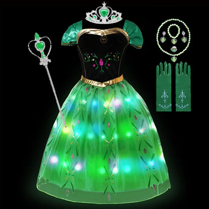 2-10Y Led Light Frozen Anna Princess Dress Girl Fancy Christmas New Year Birthday Carnival Party Gown 2024 Children Led Clothing