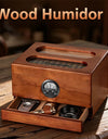 Cigar Humidor with Digital Hygrometer, Humidifier and Accessory Drawers, Glass Top Spanish Cedar Humidor, Holds 20-35 Cigars