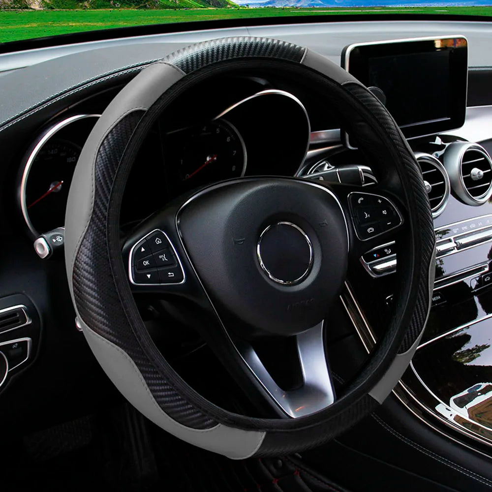 PU Carbon Fiber Leather Car Steering Wheel Cover 37CM 38CM