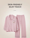 Women’s Winter 100% Cotton Pajama Set – Loose Fit, Turn-Down Collar, Long Sleeves, Cute Pink