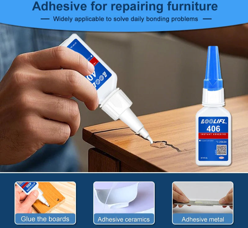 1-3pcs 406 Super Glue 20ML Instant Quick-drying Cyanoacrylate Adhesive Leather Rubber Wood Metal Strong Bond Liquid Glue Tool