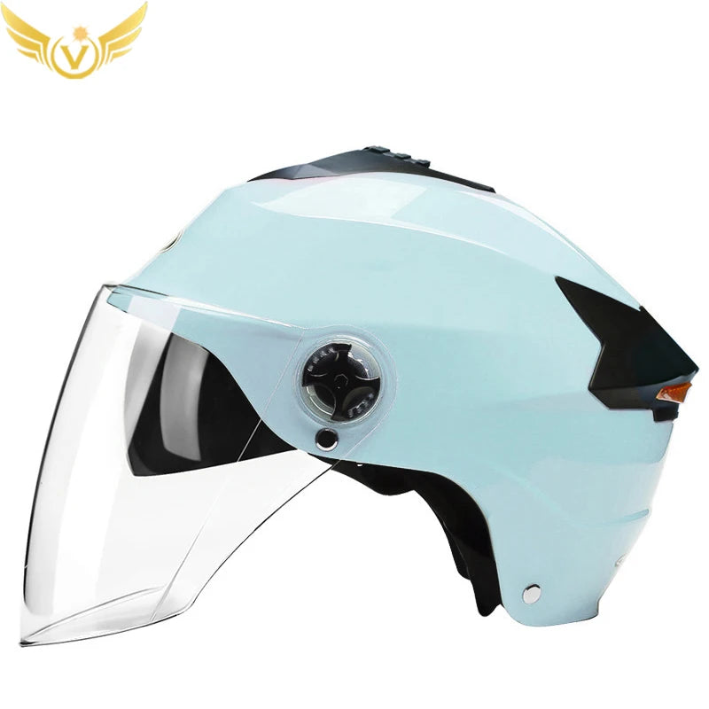 LED Motorcycle Half Helmet with Dual Visor Rechargeable Light