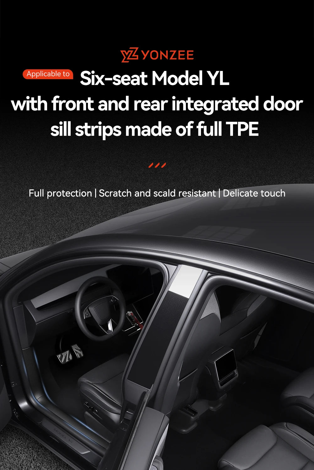 TPE Door Sill and A B Pillar Protector Set for Tesla Model YL 2026 Anti Kick Waterproof Threshold Guard