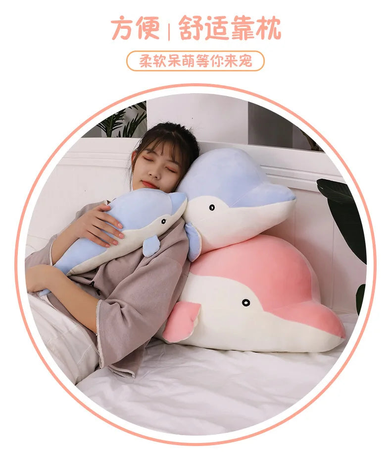Kawaii Dolphin Plush Toy Soft Stuffed Doll for Kids Birthday Gift Large Cuddly Pillow Cute Plushie for Girls Super Soft Short