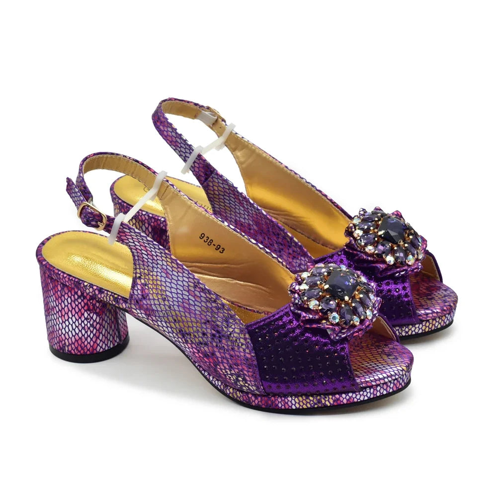 Purple Shoe and Bag Set for Party in Women  African Shoe and Bags Set for Party Elegant Rhinestone Wedding Shoes Bride