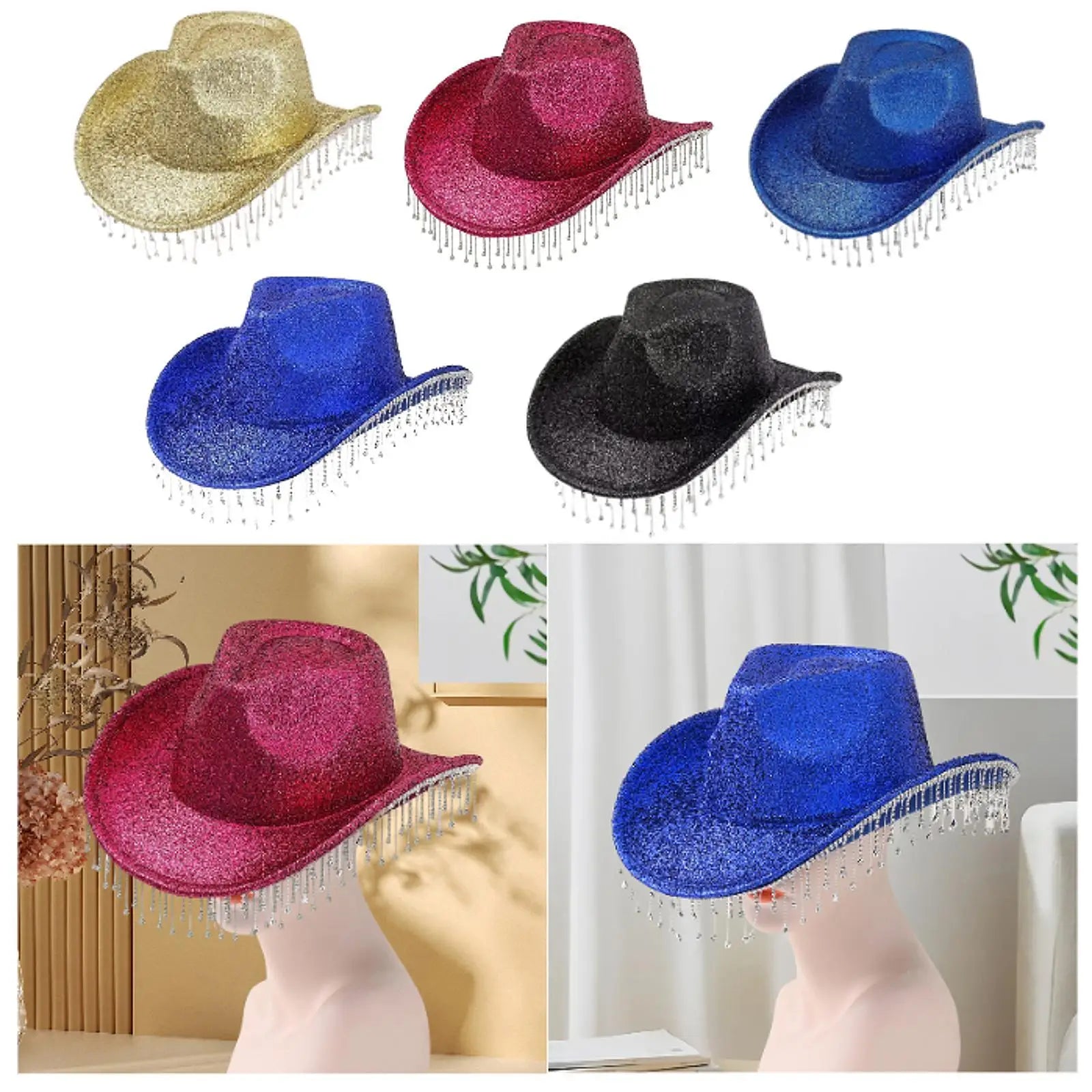 Cowboy Hat for Women Rhinestone Cowgirl Hat Costume Hat Shiny Wide Brim Hat