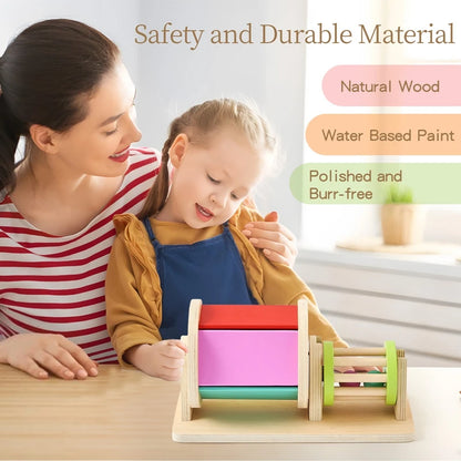 Montessori Infant Wooden Toys Target Box Rolling Drum Color Shape Cognition Match Educational Sensory Baby Teaching Aid Gifts