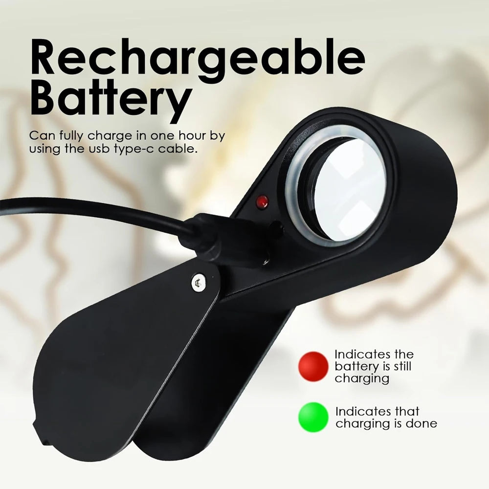 30X Rechargeable LED UV Jewelry Loupe 4 Light Modes Pocket Magnifier