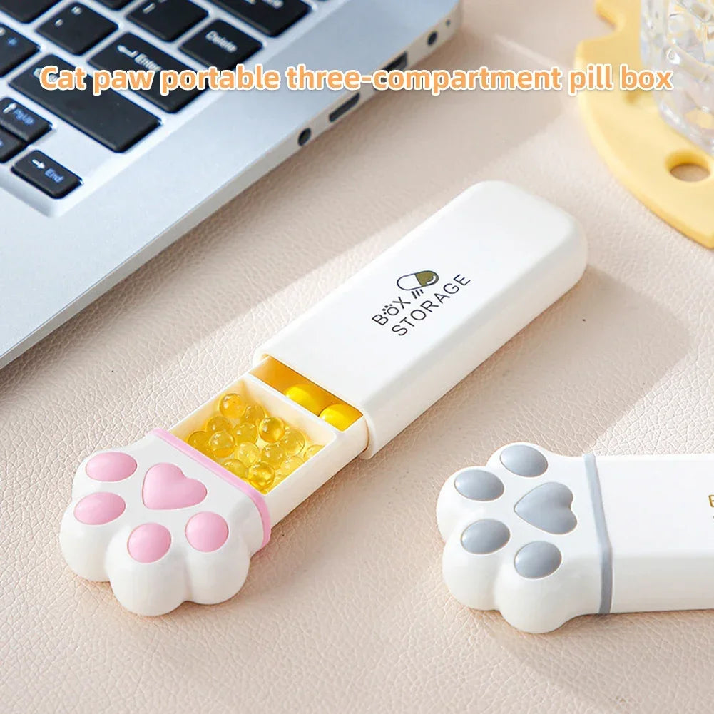 1PC Mini Cat Paw Storage Box Portable Small Size One Day Box Multi-Functional Three Grid Storage Medicine Jewelry Box