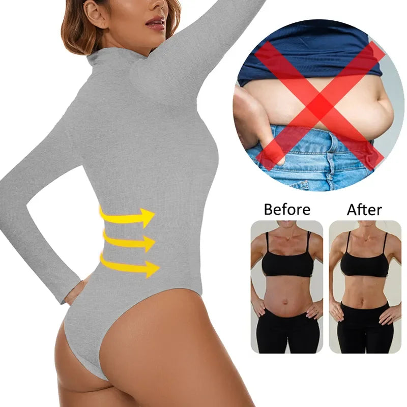 Women Long Sleeve High Collar Bodysuit – Tummy Control Shapewear