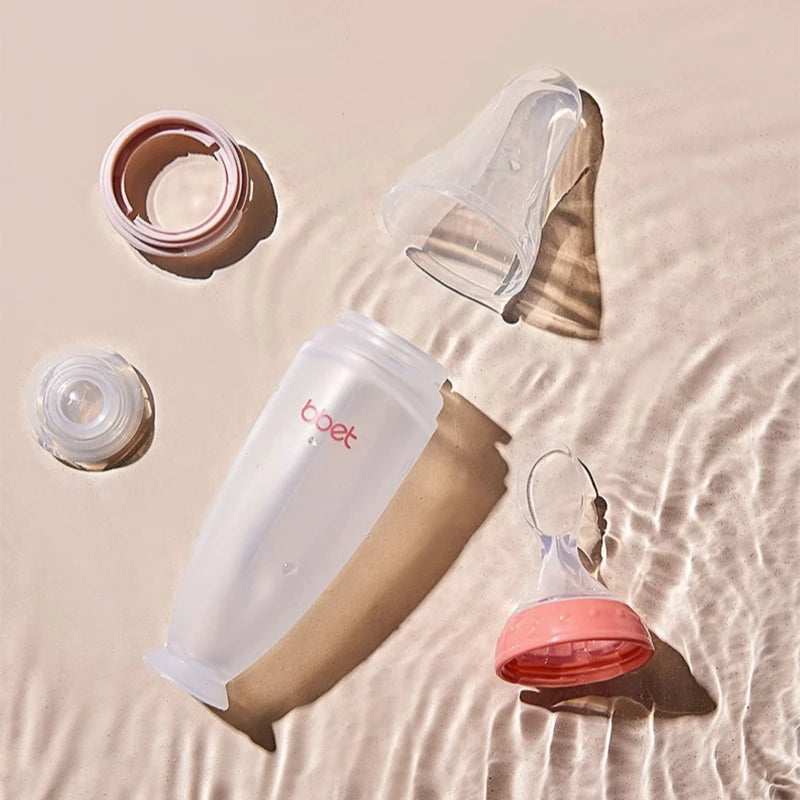 BPA Free Toddlers Training Feeding Silicone Soft Tip Shape Baby Spoon Bottle Feeder