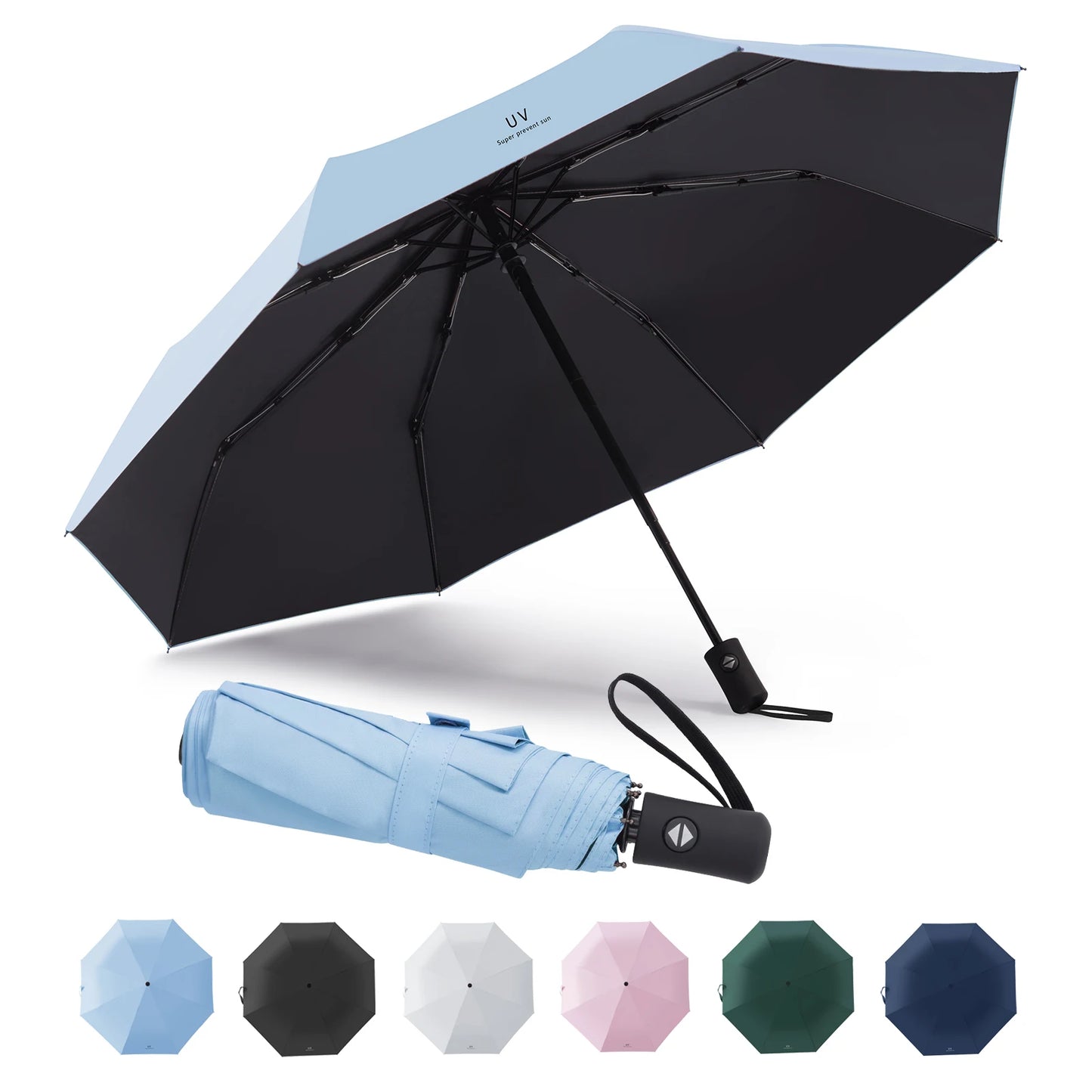 Compact Portable Folding Umbrella UV Protection Strong Wind Resistant Travel Rain Umbrella for Men and Women