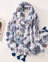 Beige Coffee Scarf Luxury Thin Women Scarves Spring Floral Hijab Veils Soft Cotton Shawl Wrap Tassel Viscose Muslim Woman Hijab