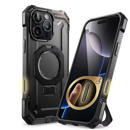 For iPhone 16 Pro Max Case with Camera Control Capture Button UB Grip Heavy Duty Rugged Magnetic Phone Case with Stand