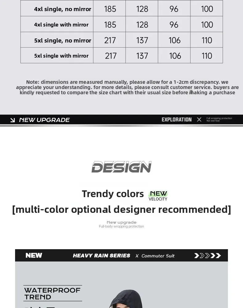Full Body Waterproof Hooded Rain Poncho with Reflective Details for Motorcycle Riding