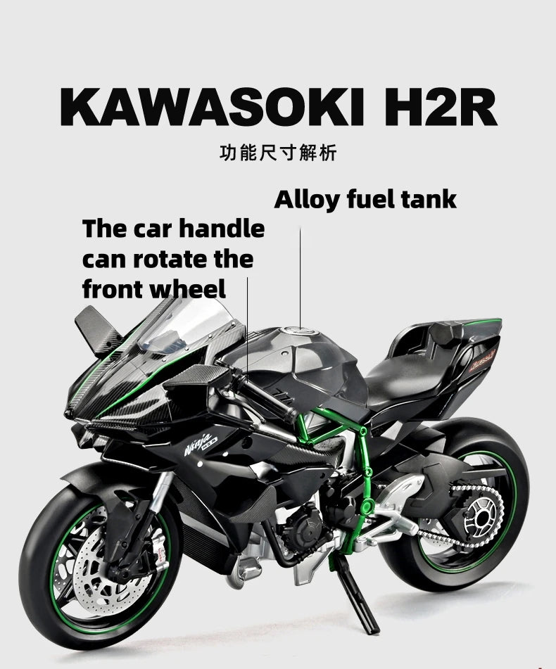 Diecast H2 H2R Sports Motorcycle Model 1 to 9 Scale