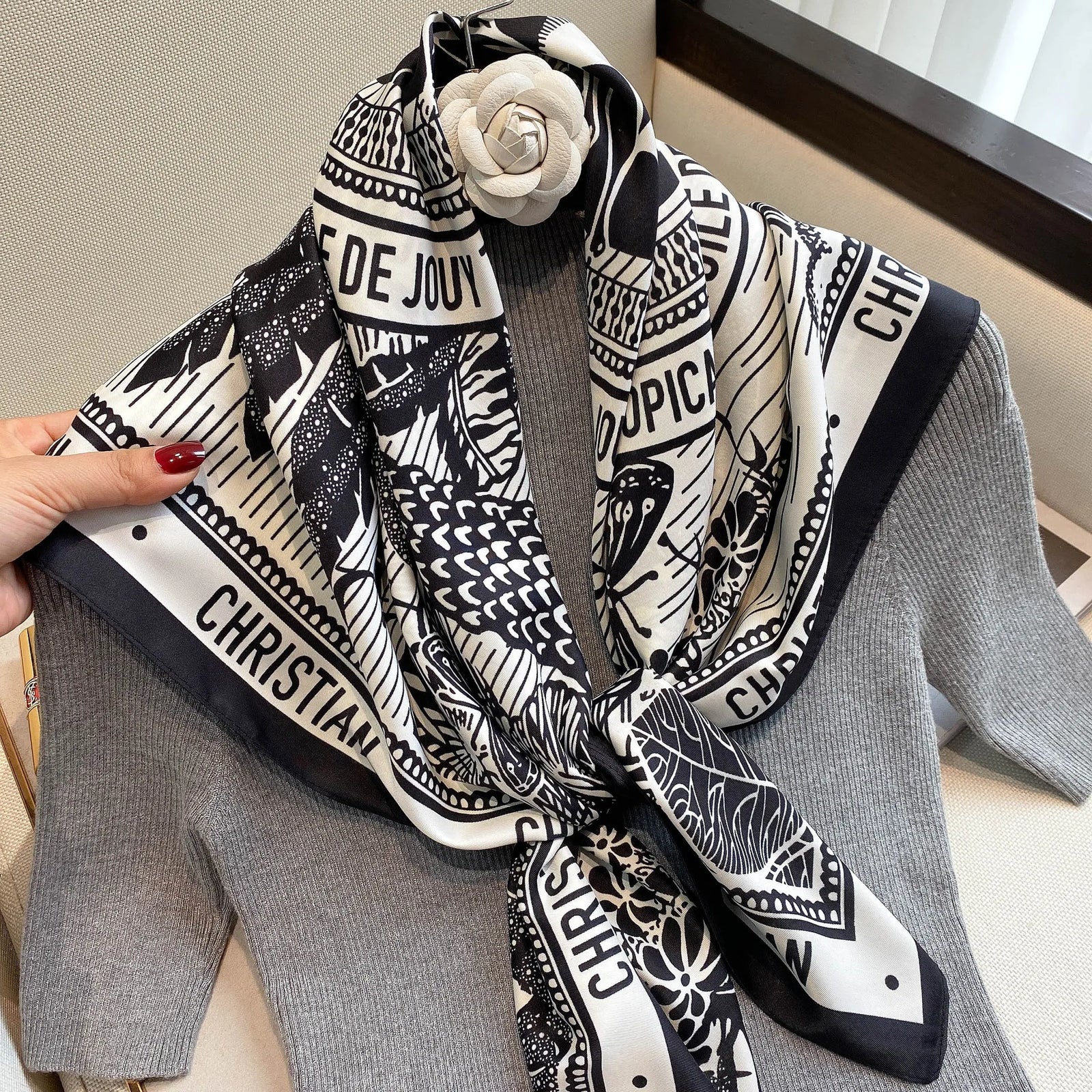 Women Scarf Silk Feeling Hair Neck Square Brand Office bandanna muffler Waiter Flight Attendants Handkerchief Rings wrap