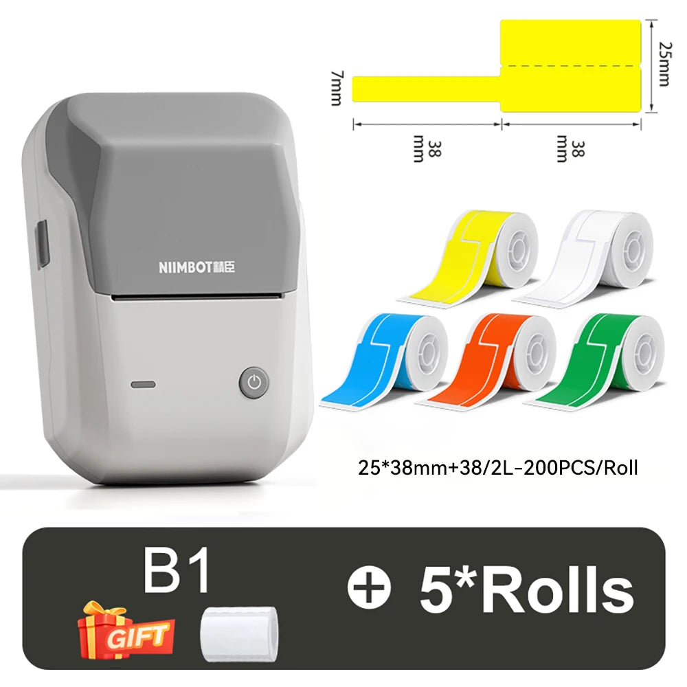 B1 Mini Thermal Label Printer, Bluetooth Wireless Sticker Maker 25–50mm, Portable Inkless Label Printer for Cable Management & Business