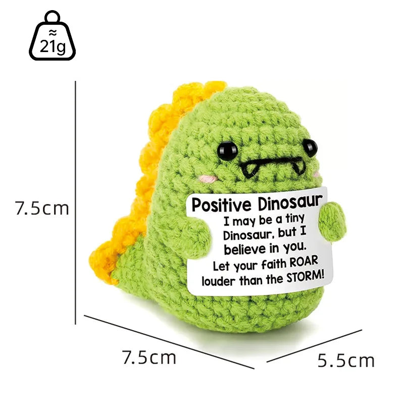 3 Pcs Positive Crochet Hedgehog Doll with Affirmation Card Home Room Decoration Funny Handmade Plush Doll Ornaments Christmas Gifts