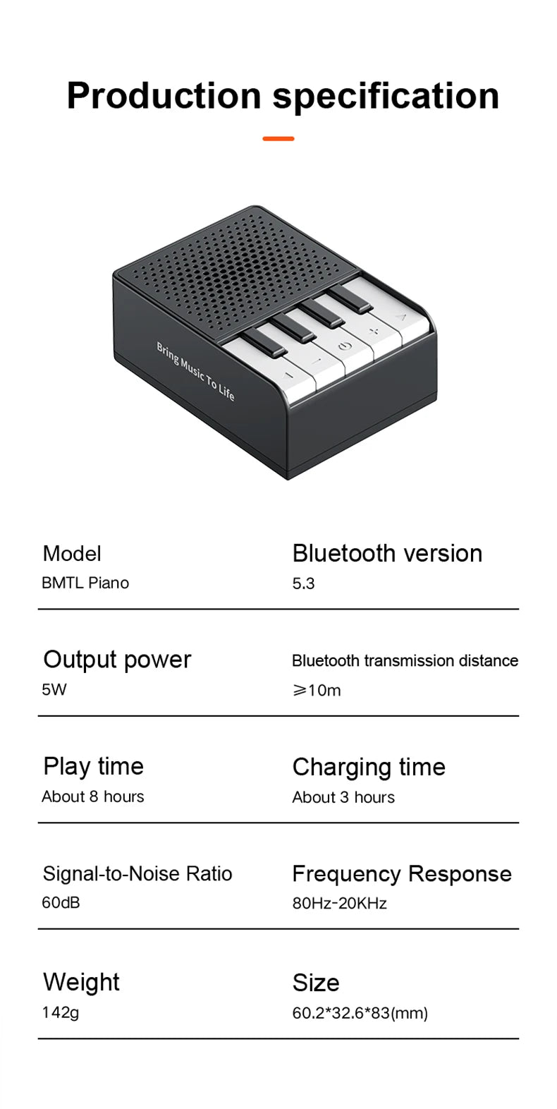 BMTL Piano Wireless Bluetooth Speaker Creative Portable Mini Compact Desktop subwoofer 5W TWS Waterproof Recording Speaker