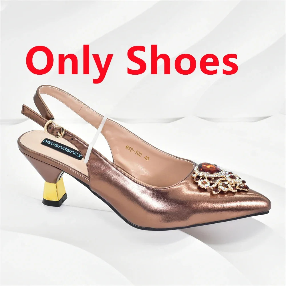 Women Shoes and Bags To Match Set Nigeria Party Nigeria Italian Shoes and Matching Bags Decorated with Rhinestone