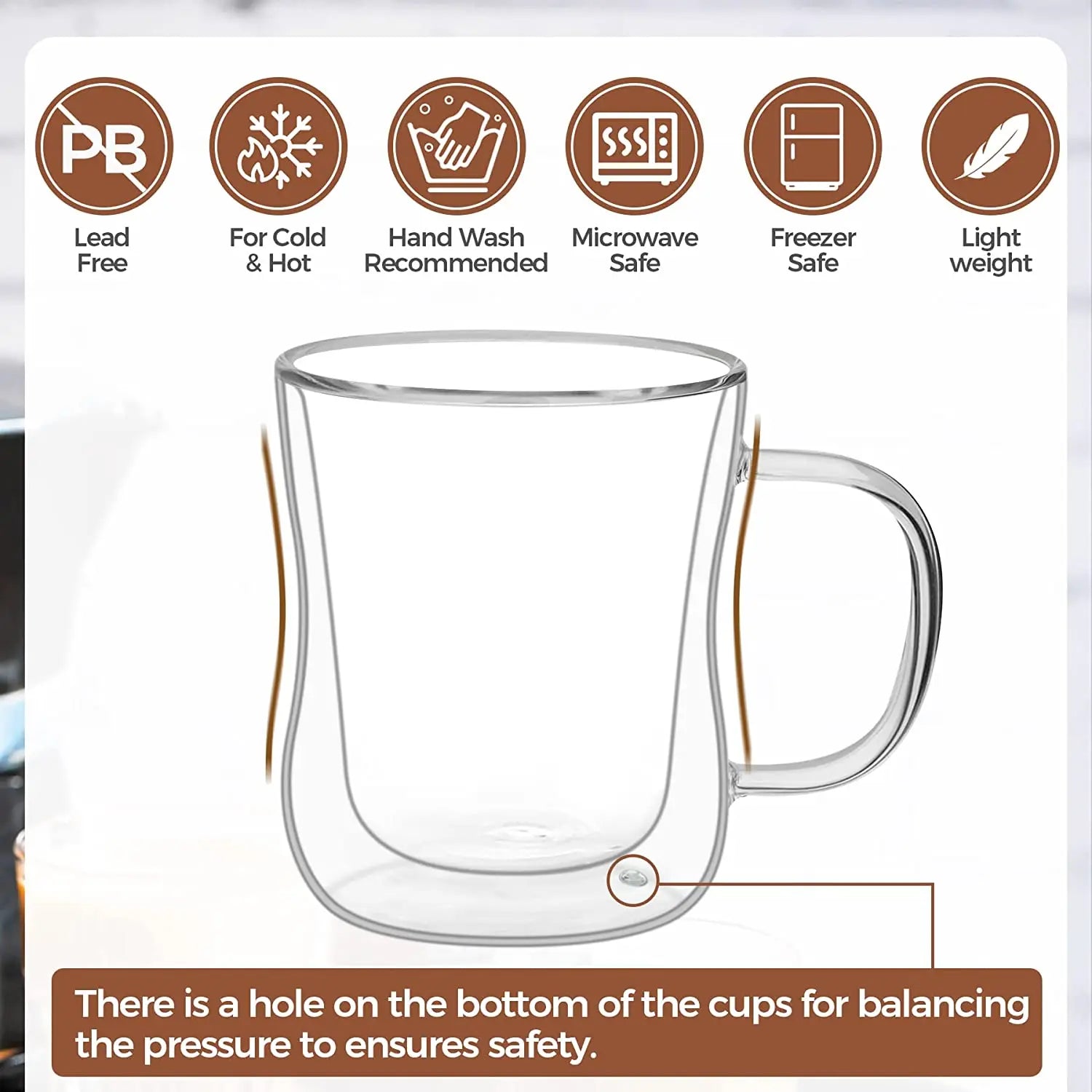 220/300/400ml Double Wall Glass Espresso Cups Clear Coffee Mug With Handle For Hot Cold Beverage Milk Juice Drinkware Set